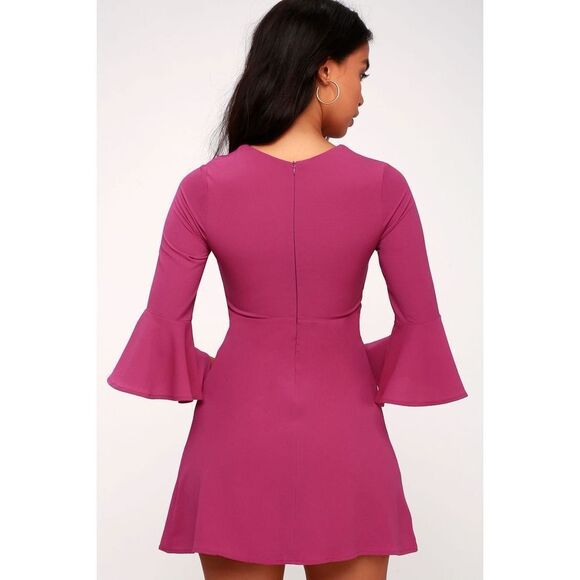 Lulu’s Magenta Flounce Sleeve Dress XL - Picture 3 of 5